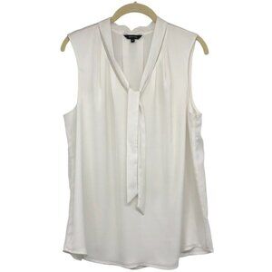 RW&Co White tied V-Neck sleevless blouse LG office capsule wardrobe Large
